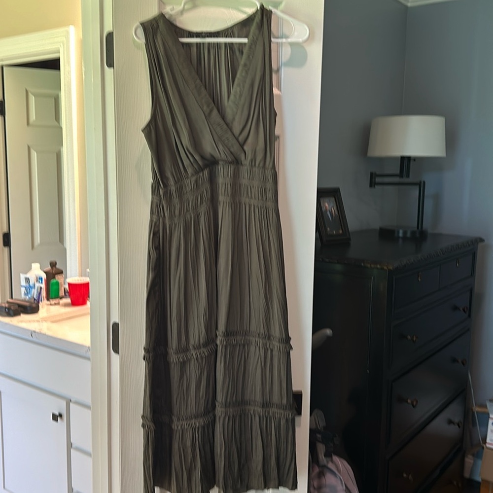 White house black market olive silk dress